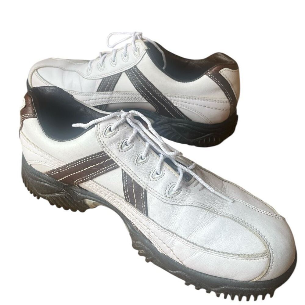 Footjoy White &‎ Brown Golf Cleats 54043 Preowned Sz 7.5
